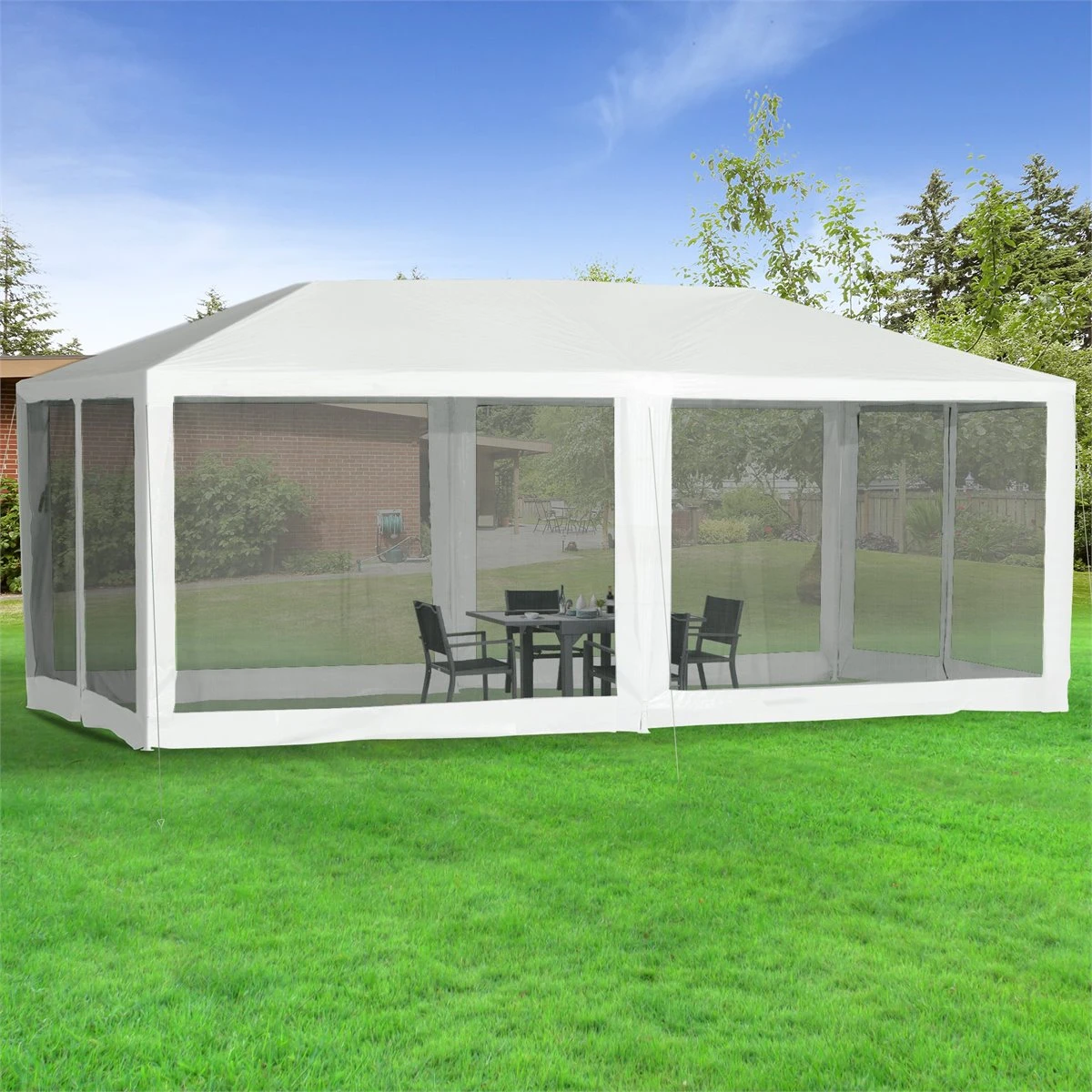 Outsunny Gazebo De Jardín 6x3m Pabellón Con 6 Paredes De Malla Extraíbles Cremallera Y Techo Estilo Catedral Para Fiestas Eventos Reuniones Blanco 12 Outsunny Gazebo De Jardín 6x3m Pabellón Con 6 Paredes De Malla Extraíbles Cremallera Y Techo Estilo Catedral Para Fiestas Eventos Reuniones Blanco - Imagen 12