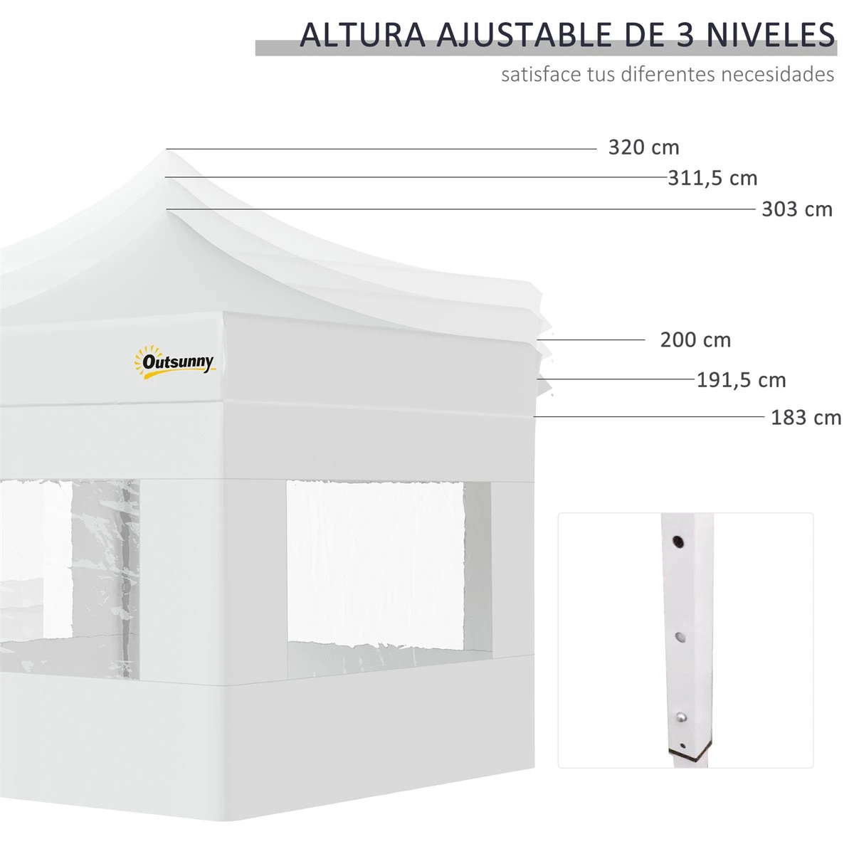 Outsunny Carpa Plegable 3x3 M Con Altura Ajustable Cenador De Jardín Con 4 Paredes Extraíbles De Tela Oxford 4 Ventanas Y Bolsa De Transporte Para Exterior Terraza Camping Blanco 5 Outsunny Carpa Plegable 3x3 M Con Altura Ajustable Cenador De Jardín Con 4 Paredes Extraíbles De Tela Oxford 4 Ventanas Y Bolsa De Transporte Para Exterior Terraza Camping Blanco - Imagen 5