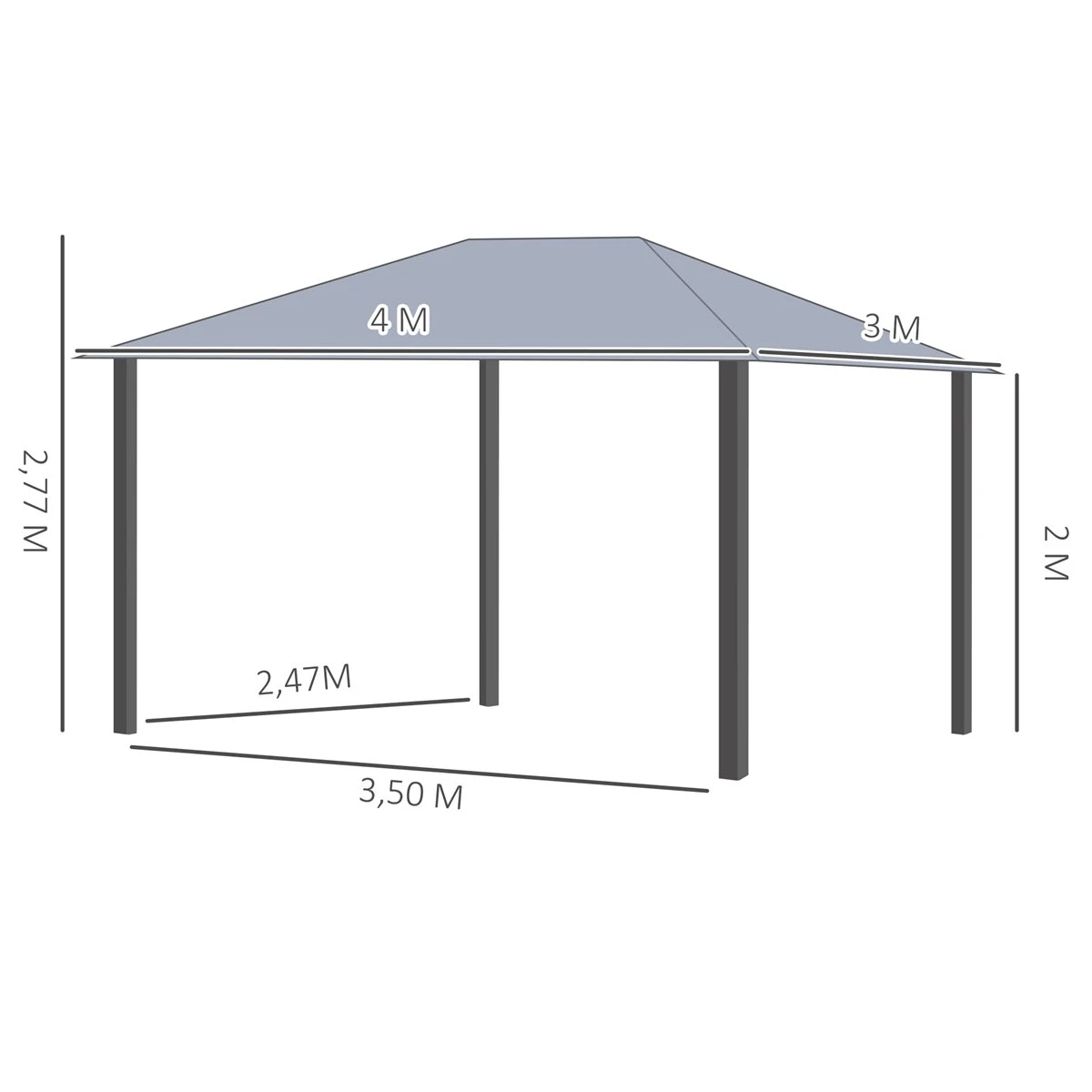 Outsunny Cenador De Jardín 4x3 M Aluminio Pabellón Para Exterior Con Techo De Policarbonato Y 4 Mosquiteras Laterales Con Cremalleras Para Fiestas Eventos Gris 3 Outsunny Cenador De Jardín 4x3 M Aluminio Pabellón Para Exterior Con Techo De Policarbonato Y 4 Mosquiteras Laterales Con Cremalleras Para Fiestas Eventos Gris - Imagen 3