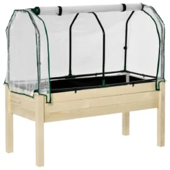 Outsunny Huerto Urbano Elevado De Madera 121x55x117 Cm Con Cubierta De Protección Mesa De Jardinera Para Cultivo Flores Vegetales En Jardín Terraza Color Natural