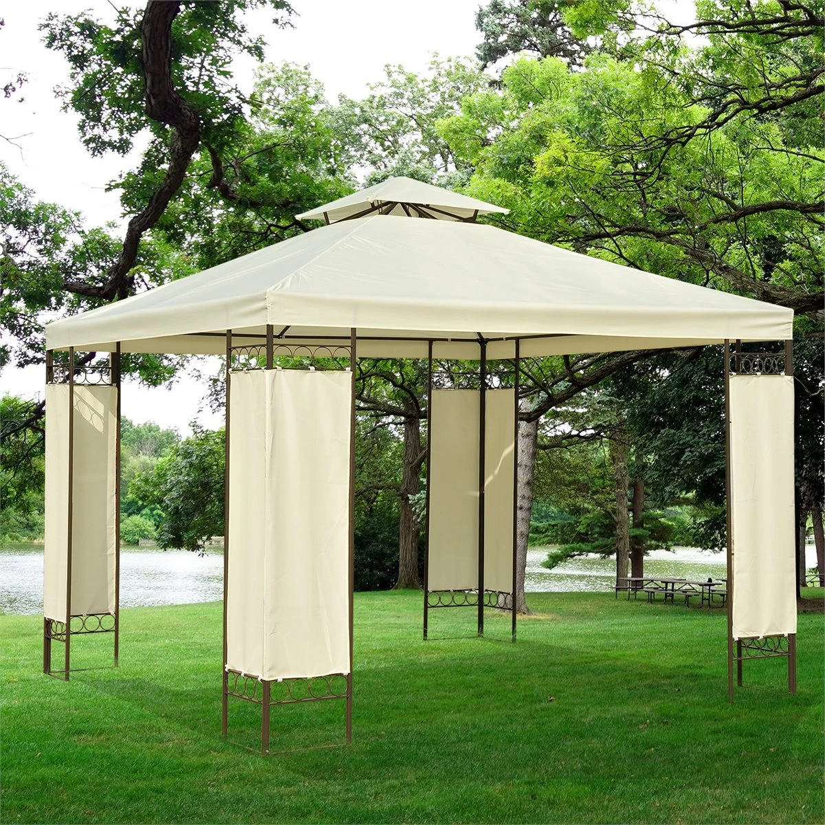 Outsunny Carpa 3x3m Con Techo Ventilador Postes De Acero Estable Para Exteriores Patio Jardín Pabellón Cenador Estructura Metálica Color Crema 2 Outsunny Carpa 3x3m Con Techo Ventilador Postes De Acero Estable Para Exteriores Patio Jardín Pabellón Cenador Estructura Metálica Color Crema - Imagen 2
