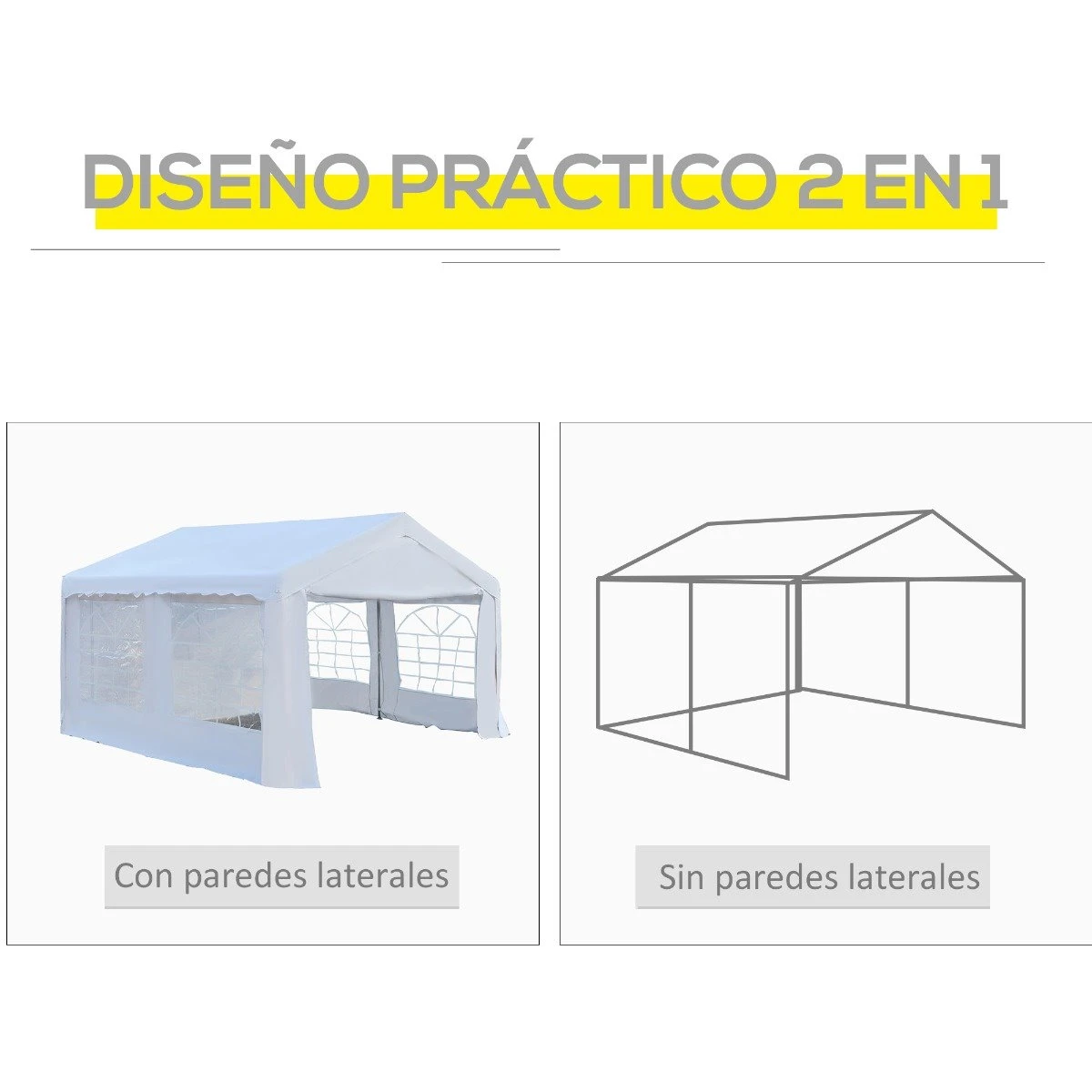 Outsunny Carpa De Jardín Cochera Gazebo 4x4m Pergola Cenador Pabellón 4 Paneles Laterales 4 Ventanas Para Fiesta Eventos Bodas Acero PE Blanco 7 Outsunny Carpa De Jardín Cochera Gazebo 4x4m Pergola Cenador Pabellón 4 Paneles Laterales 4 Ventanas Para Fiesta Eventos Bodas Acero PE Blanco - Imagen 7